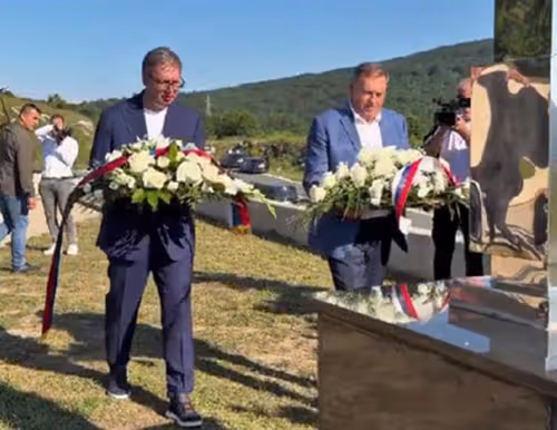 Vučić i Dodik položili vijence za stradale u koloni nakon "Oluje"